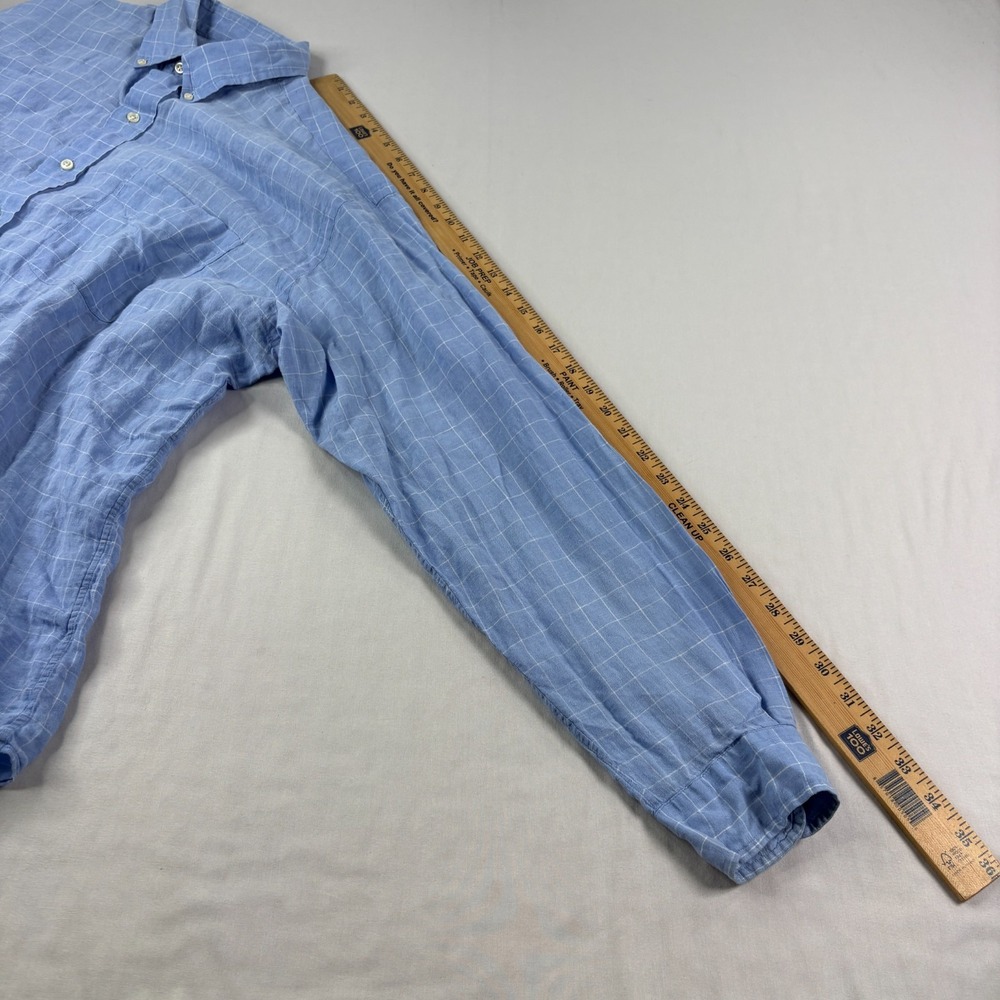Polo Ralph Lauren Linen Shirt Mens XL Blue Plaid Blake Button Up Preppy Beach - Picture 7 of 9